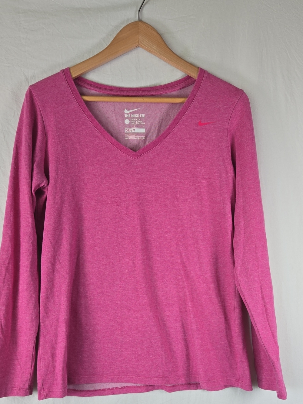Nike Pink V-Neck Long Sleeve Dri-FIT Tee